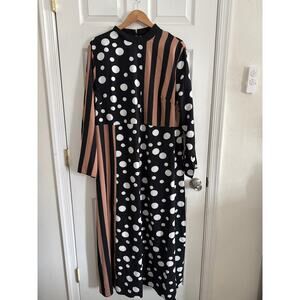 Black brown white Colorblock Stripe Polka Dot Print Maxi Dress 3XL